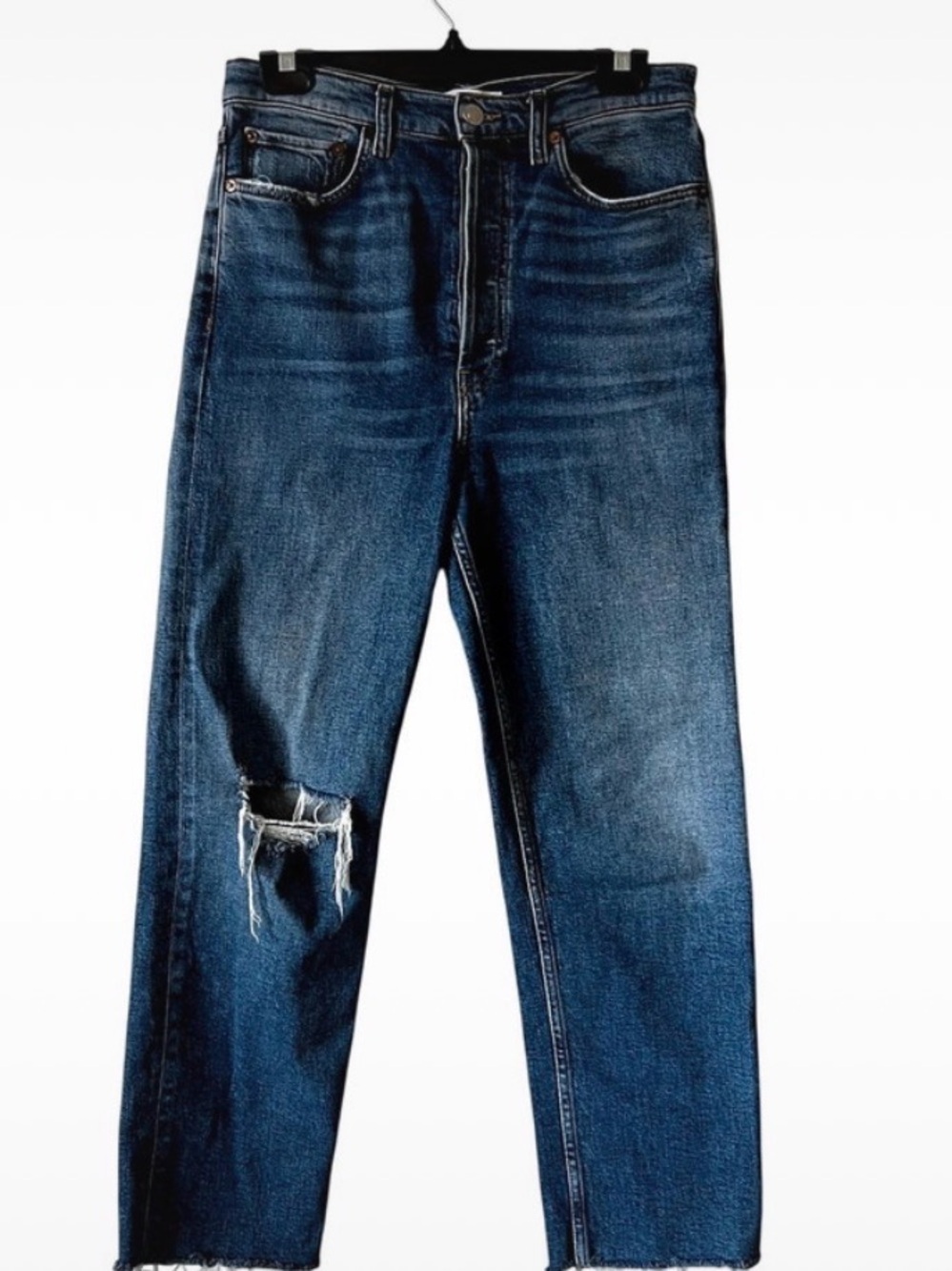 RE/DONE 70s Ultra High Rise Stove Pipe Jeans - Vintage Indigo Destroy - Size 28